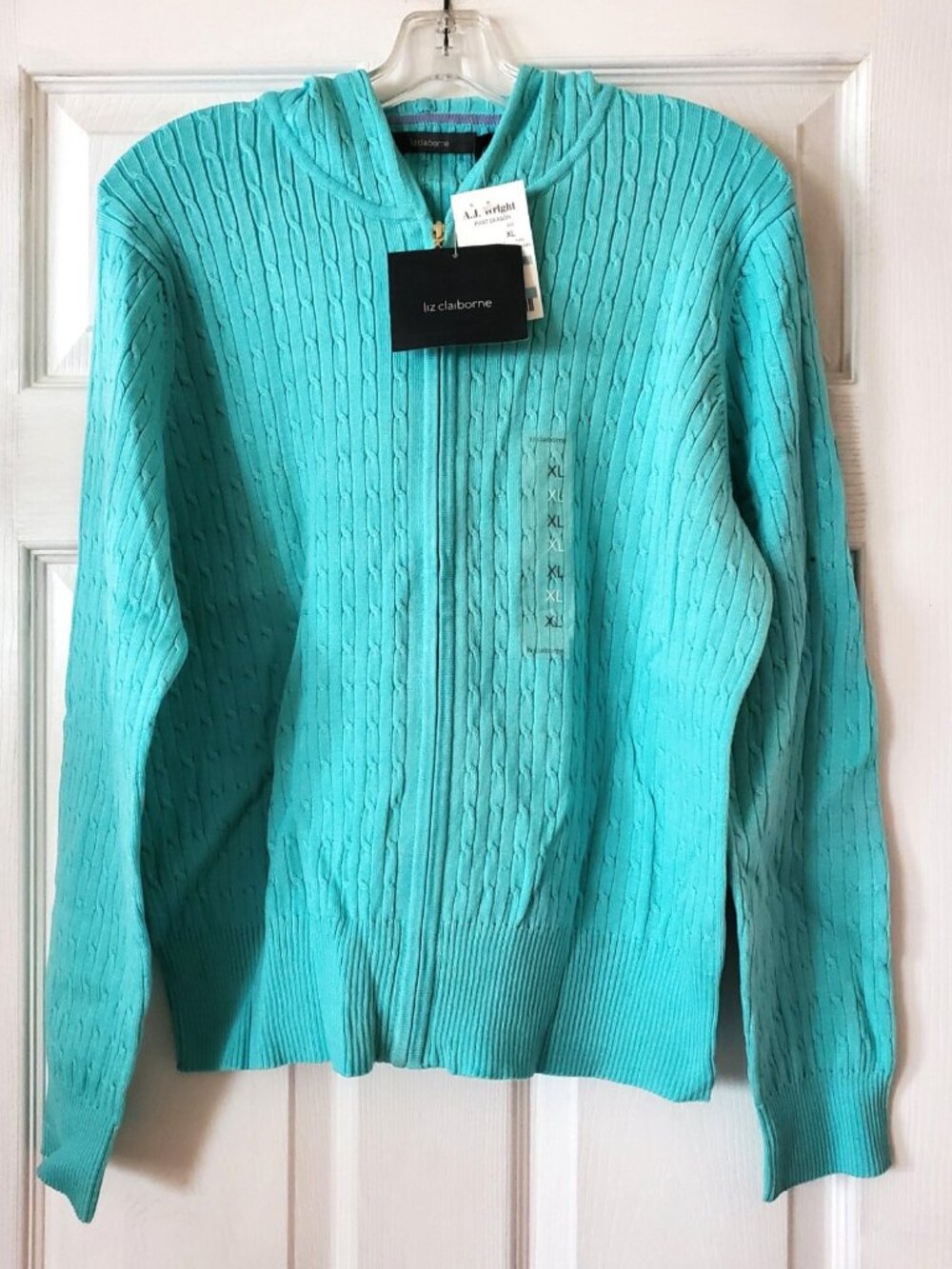 VINTAGE LIZ CLAIBORNE CASUAL ESSENTIALS BLUE CARDIGAN SWEATER HOODIE XL NWT